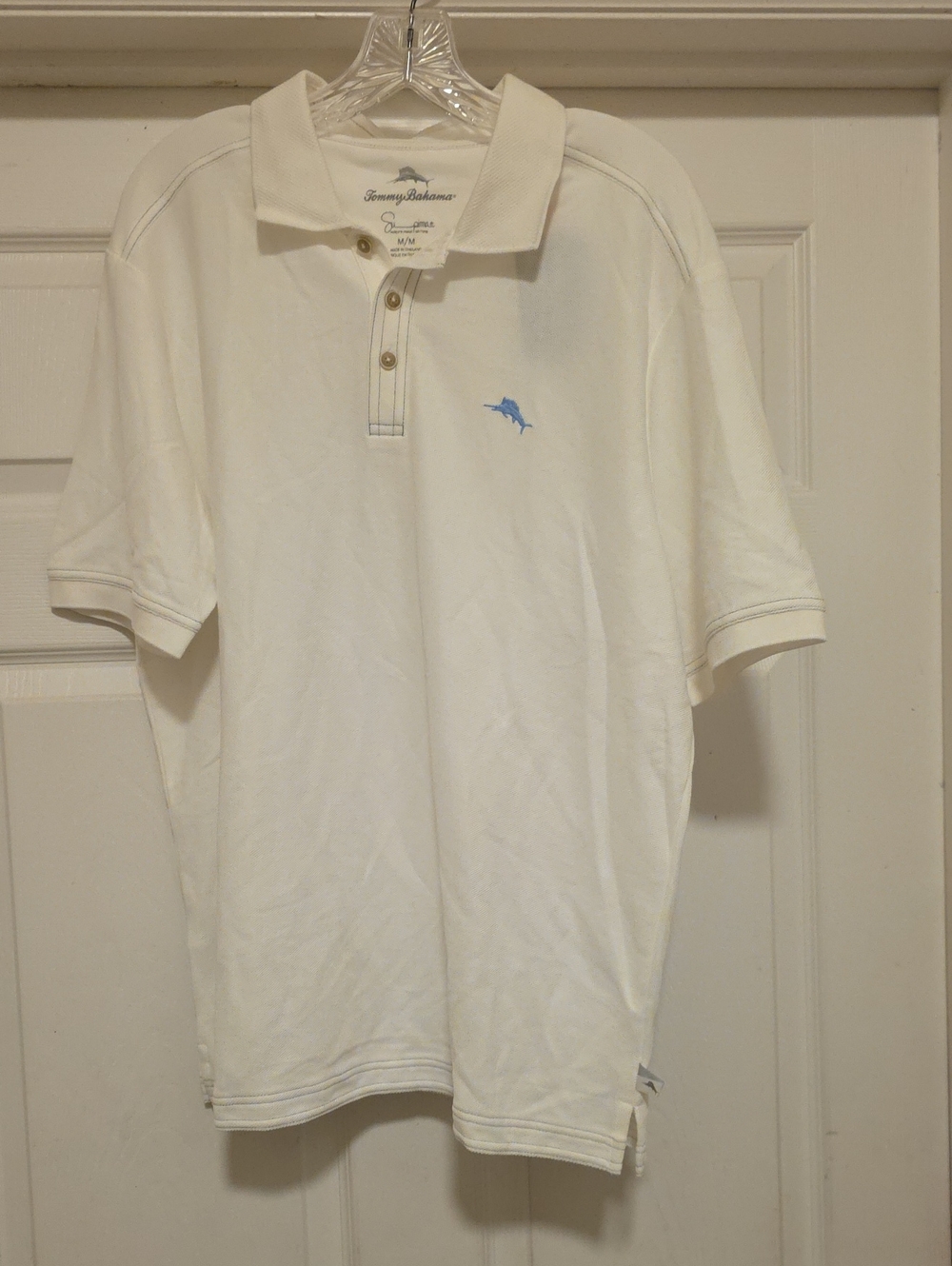 Tommy Bahama White Polo with Light Blue Marlin Embroidery
